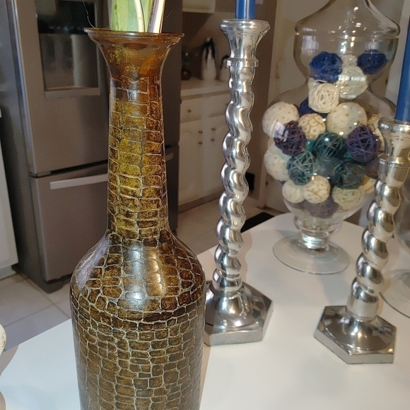 Vintage Long Neck Eggshell Design Tall Brown Vase 15" Length - Picture 2 of 8